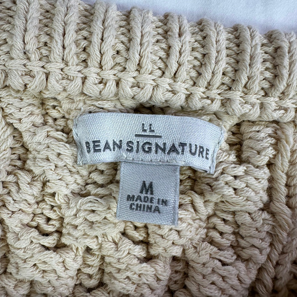 L.L. Bean Sweater Women Medium Cream Signature Fisherman Tunic Cable Knit Cotton - Picture 3 of 8